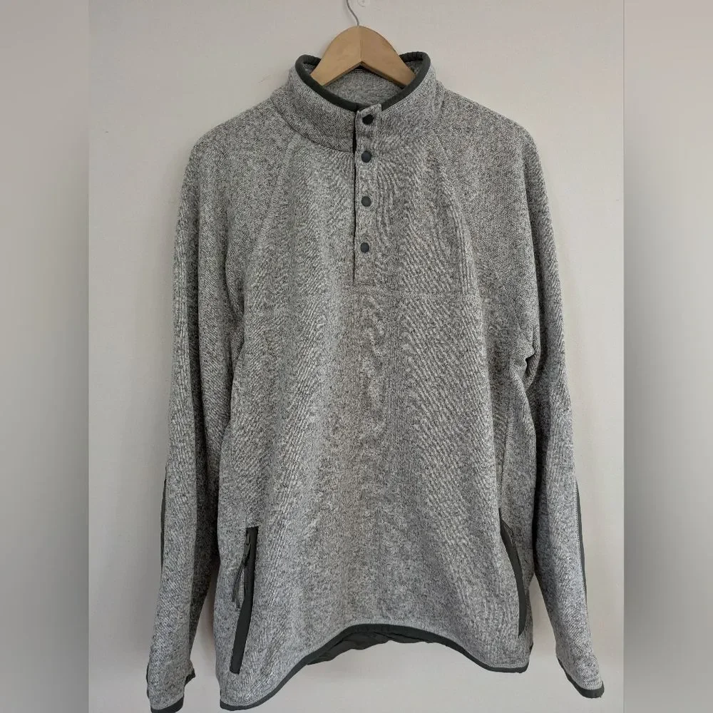 J.Crew Sweater Fleece Button Mock neck Pullover Sweatshirt Light Grey Nordic XL